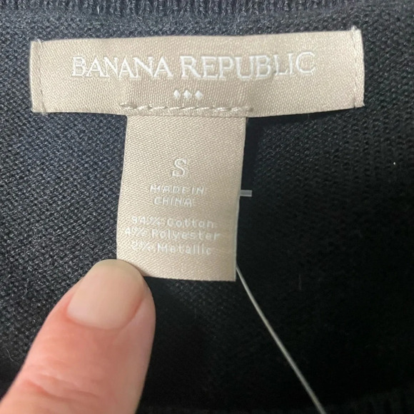 Banana Republic Sweater Dress Striped Black Metallic Silver Fitted Small NWT - Picture 7 of 8